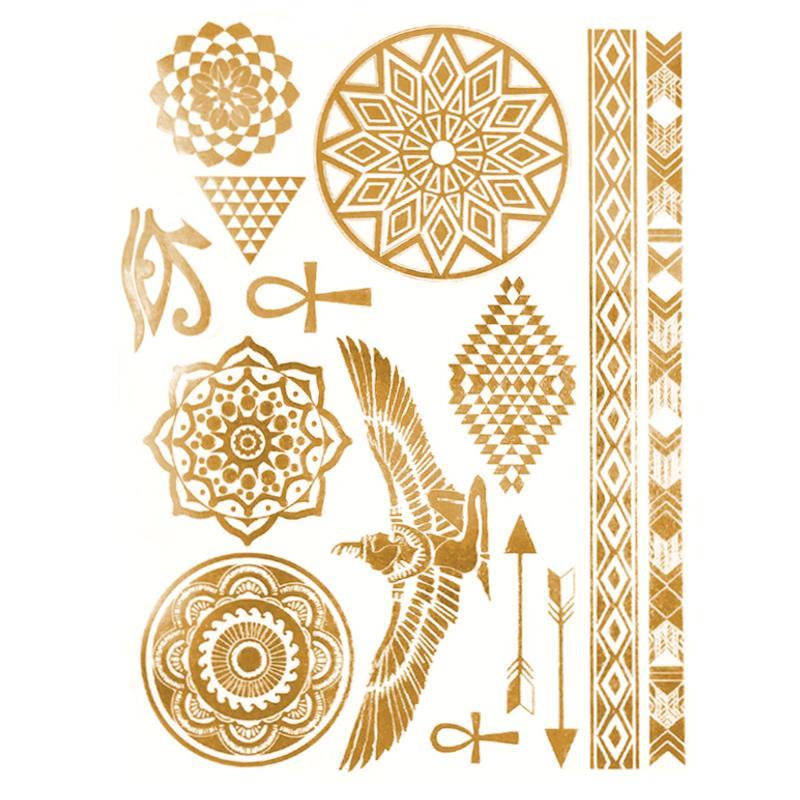 Tatouage éphémère temporaire doré argent Egypte amulette rosace 