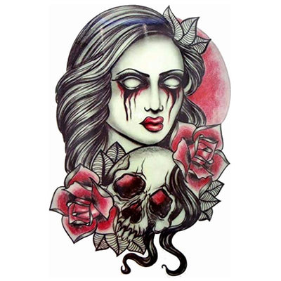 Tatouage éphémère temporaire girls femme sang crâne fantôme Halloween