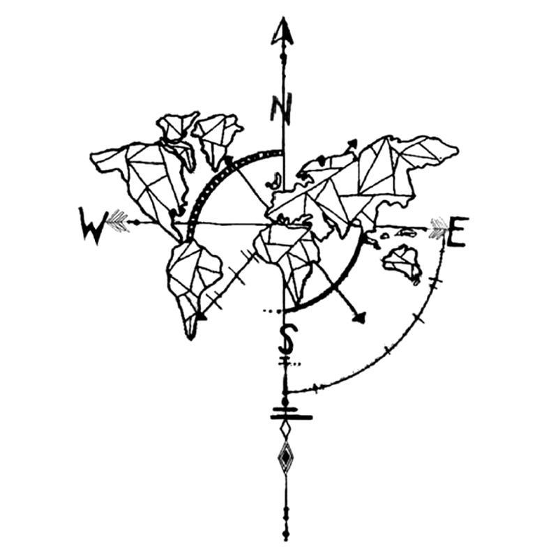 Tatouage éphémère temporaire carte boussole monde 