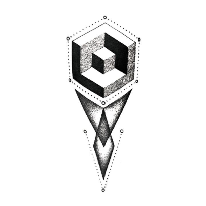 Tatouage éphémère temporaire géométrique cube flèche