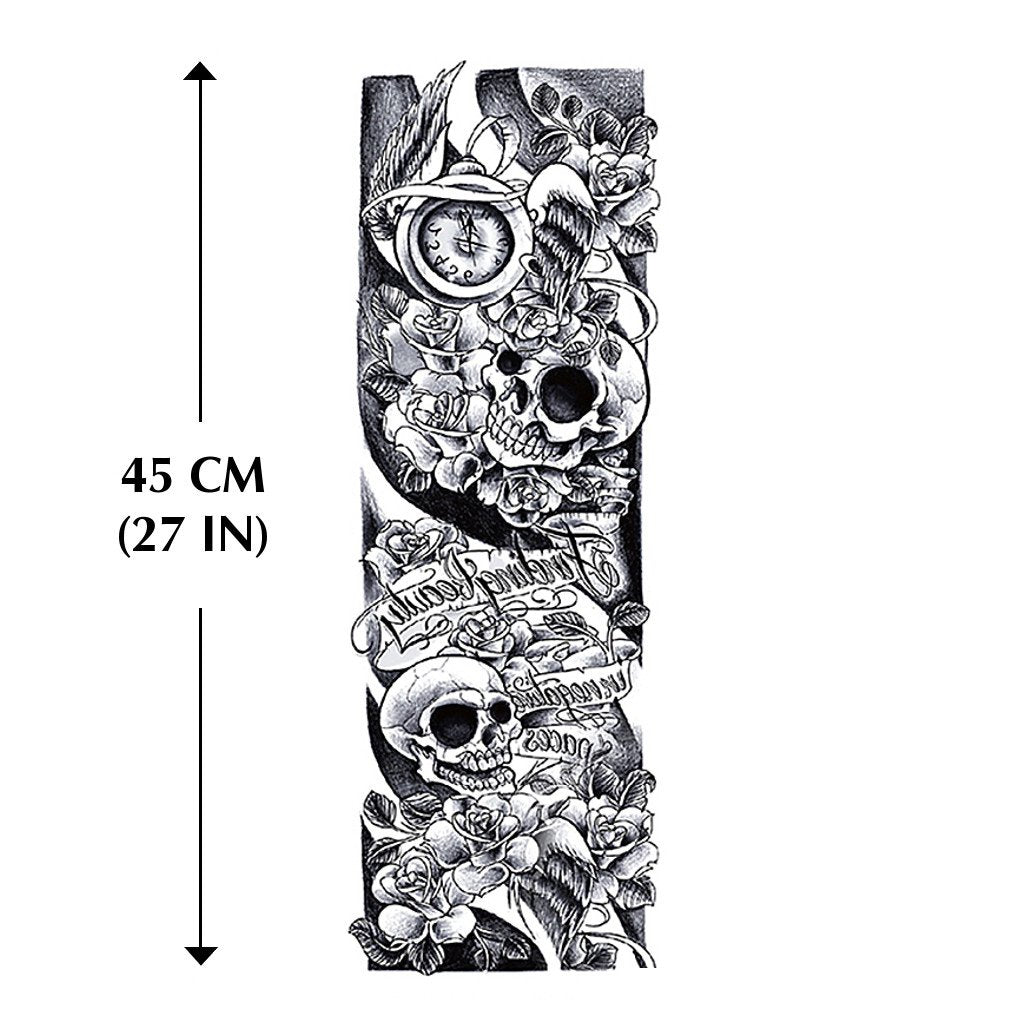 tatouage temporaire horloge tete de mort bras