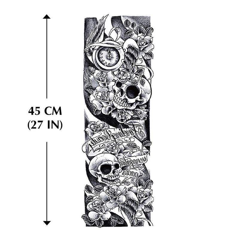 tatouage temporaire horloge tete de mort bras