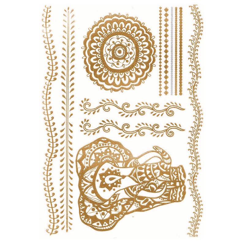 Tatouage éphémère temporaire doré argent éléphant rosace