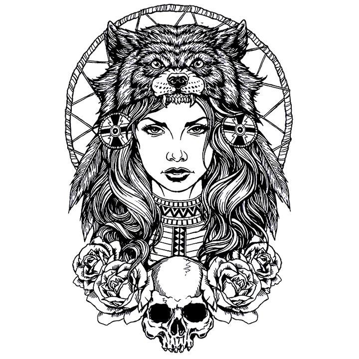 Tatouage éphémère temporaire attrapes rèves femme loup