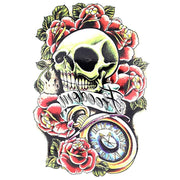 Tatouage éphémère temporaire crâne skull roses fleur boussole