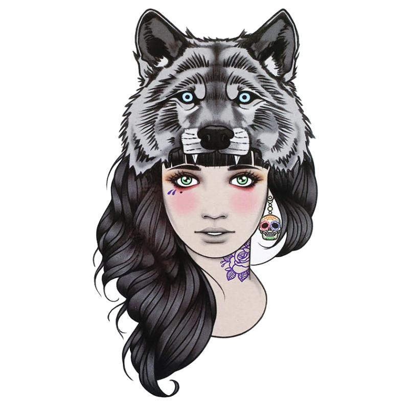 Tatouage éphémère temporaire girls femme guerrière loup