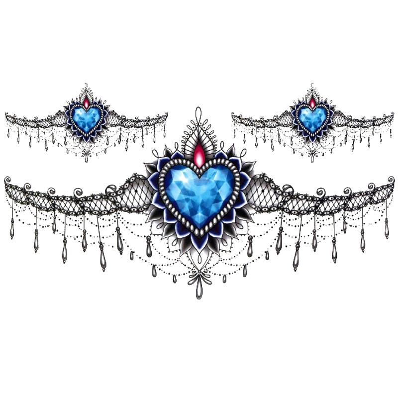 Tatouage éphémère temporaire underboob diamant bleu collier bijoux