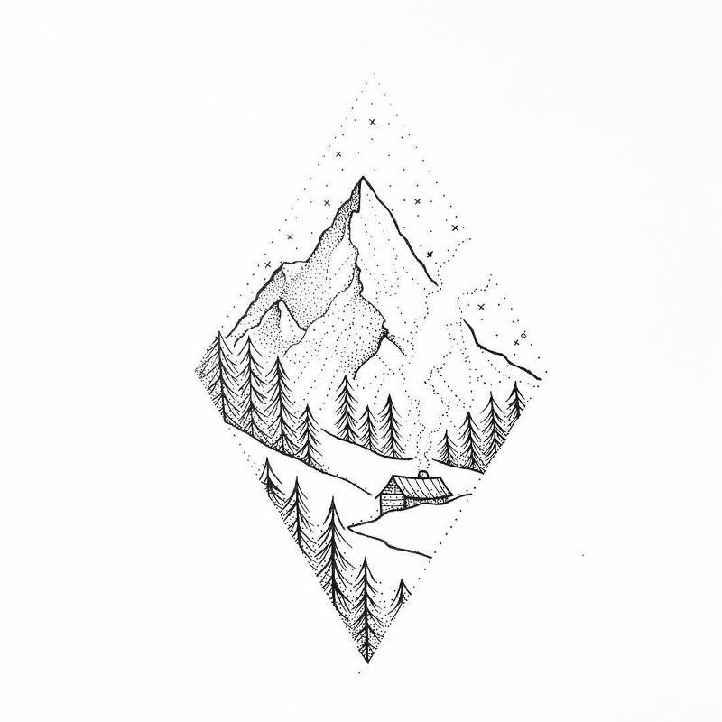 Tatouage éphémère temporaire minimaliste montagne paysage