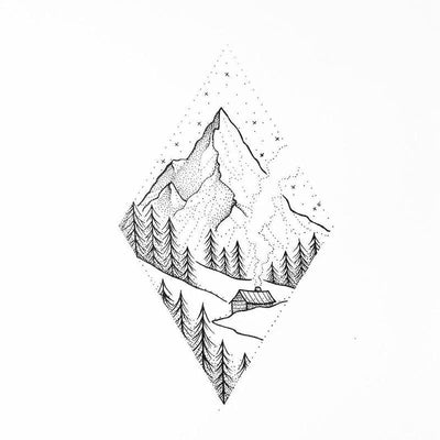 Tatouage éphémère temporaire minimaliste montagne paysage
