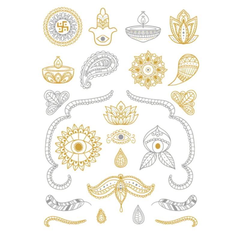 Tatouage éphémère temporaire mandala fleur doré argent rosace