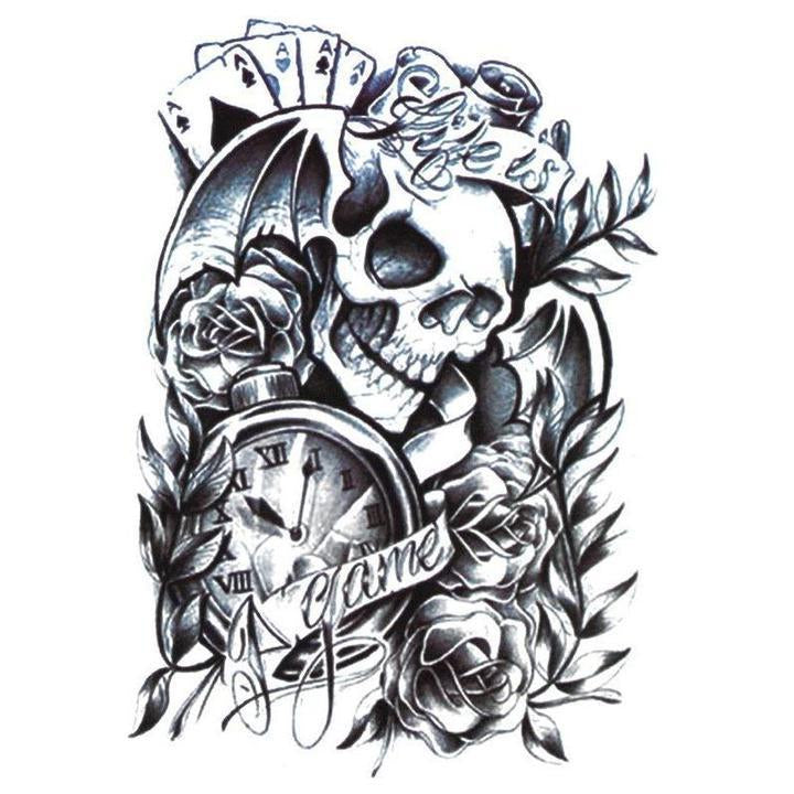 Tatouage éphémère temporaire crâne skull jeu cartes game