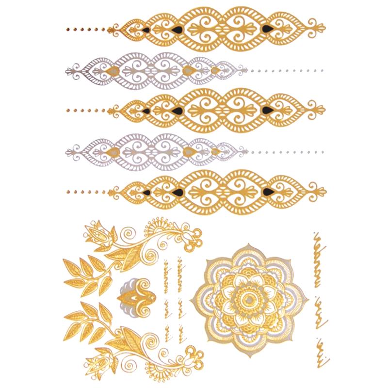 Tatouage éphémère temporaire doré argent rosace bijoux bracelets mehandi