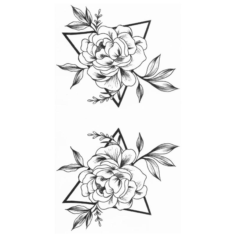 Tatouage éphémère temporaire double rose triangle monochrome