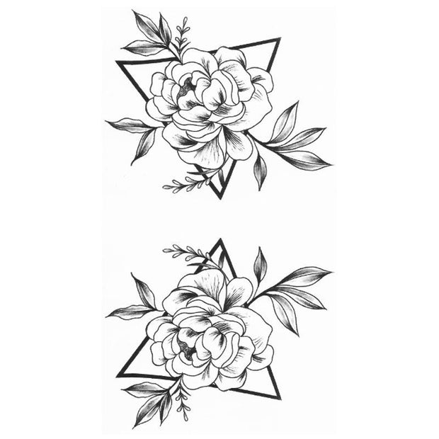 Tatouage éphémère temporaire double rose triangle monochrome