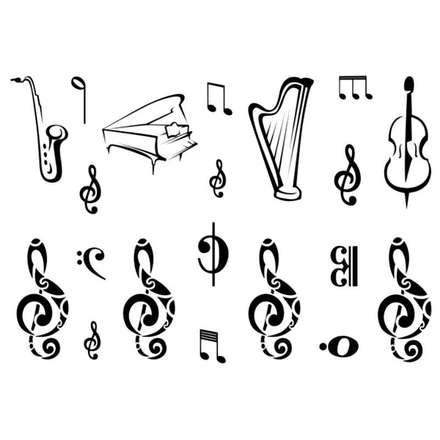 Tatouage éphémère temporaire musique orchestre instruments notes