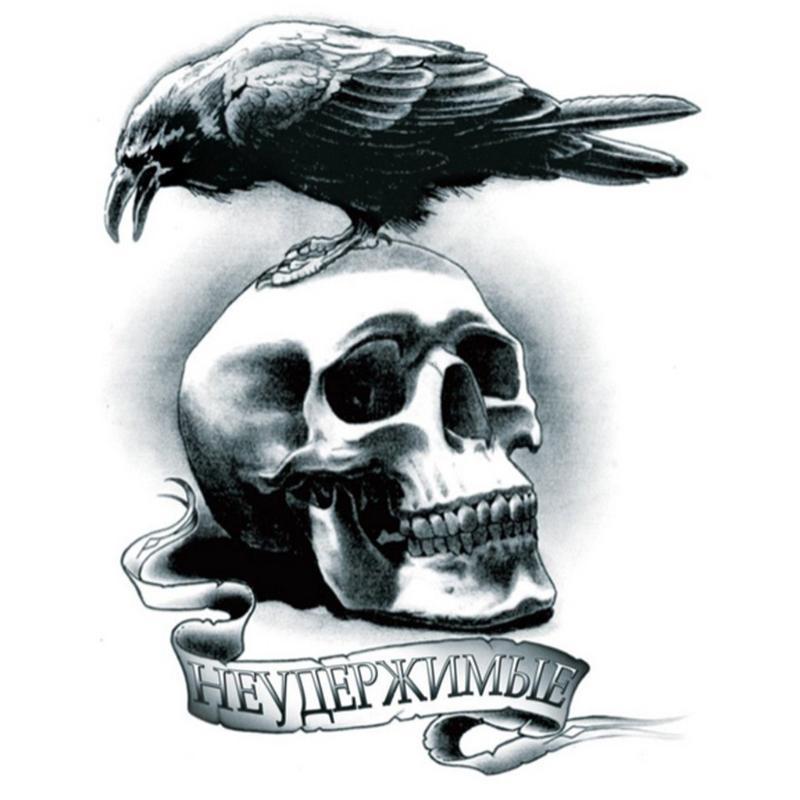 Tatouage éphémère temporaire crane corbeau