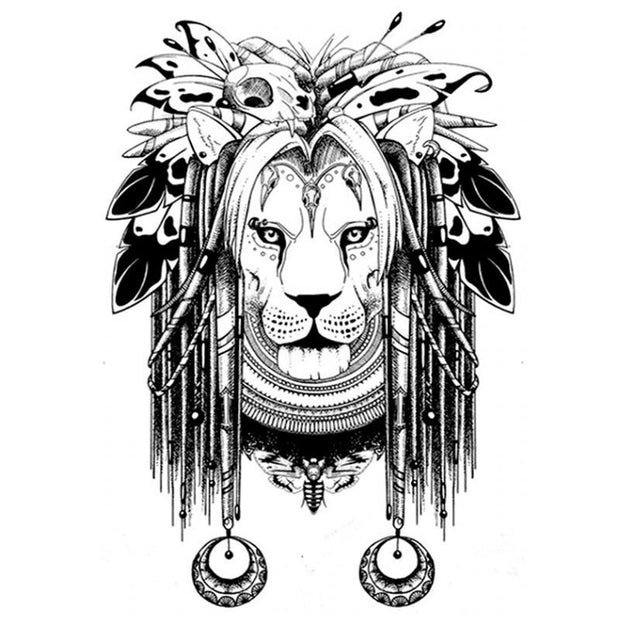 Tatouage éphémère temporaire animaux lion coiffe bijoux os