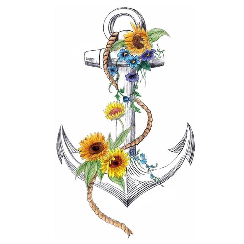 Tatouage éphémère temporaire marin ancre fleurs
