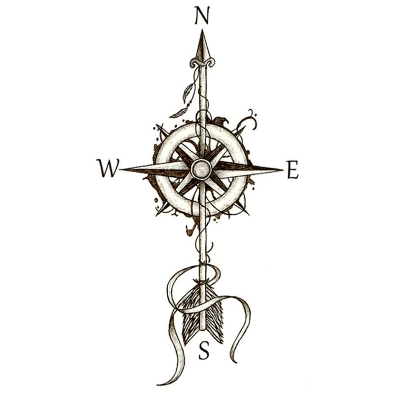 Tatouage éphémère temporaire minimaliste flèche arrow boussole marin 