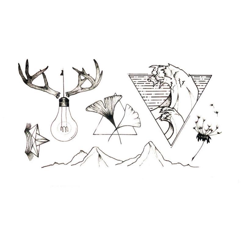 Tatouage éphémère temporaire minimaliste montagne ampoule cerf mer fleur